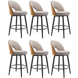 ShuuL Ronde Nappa lederen draaibare barkrukken barkrukken set van 6 met Back Island Barstoelen, Kitchen Island toonhoogte zwart metalen been met rond pedaal, voor ontbijt, lounge, Pu