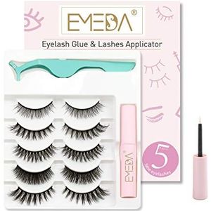 EMEDA 5 paar kunstwimpers met lijm, natuurlijke 3D valse wimpers met waterdichte lijm, herbruikbare multipack dikke wimpers en lange valse wimpers met wimperclip false lashes with glue and applicator