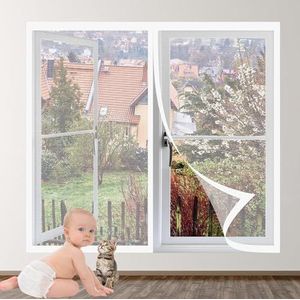 Magnetische Horren Voor Ramen 152 x 120 cm Insectenhor, Raamhor Houdt Insecten Buiten Zonder Boren Voor Airconditioning Kamerramen, Wit