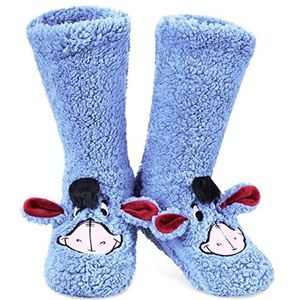 Disney Stitch Fluffy Sokken Vrouwen Super Zachte Fleece Pantoffelsokken Minnie Mouse Baby Yoda Grip Sokken Stitch Geschenken (Blauw Eeyore)