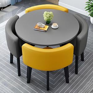 Heyijia Ronde tafel en stoelen, set van 4, kantoortafel en stoelset, ruimtebesparende vergadertafel eettafel, eenvoudig te monteren, voor thuis, café, pauzeruimte, kantoor, vergaderruimte