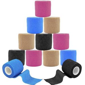 ANAMPION Zelfklevend Verband Cohesive Wrap Bandages,Elastic Ademend Adhesive Bandage Tape, Voor Tattoo Grip Bandage Wrist Ankle, Dierenarts Sport Pols (4 Kleuren Mengen, 5CM 12Rollen)