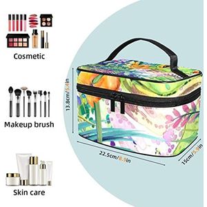 Vliegende panda en wolken make-up tas voor vrouwen meisjes cosmetische tassen met handvat reizen make-up organizer tas, Kikker in het gras verf, 8.9x5.9x5.4 Inches, Make-up zakje