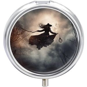 3 Compartiment Kleine Pillendoos Reizen Geneeskunde Pil Organizer met Spiegel Vochtbestendige Pillen Case Heks Vlucht Draagbare Pocket Geneeskunde Organizer Ronde Vitamine Organizer Box