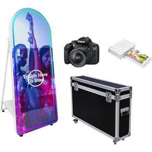 Draagbare 81,3 cm touchscreen, Magic Mirror Booth Machine Flight Case packspiegel Photo Booth selfie 65 inch fotobooth voor bruiloften, feesten, evenementen (wit, 165 cm volledige set 1)