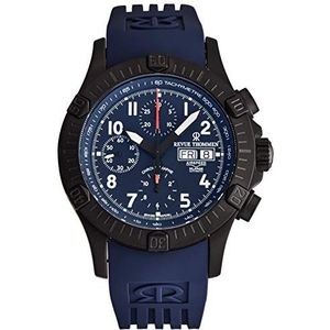Revue Thommen Heren 16071.6875 'Airspeed' chronograaf automatisch horloge - blauwe wijzerplaat met dag-datum en lichtgevende handen - saffierglas en blauwe rubberen band