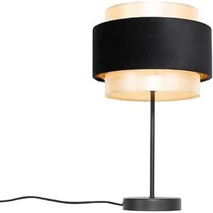 QAZQA - Moderne tafellamp zwart met goud - Elif | Woonkamer | Slaapkamer - Stof Rond - E27 Geschikt voor LED - Max. 1 x 15 Watt