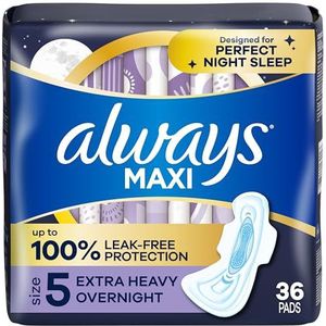 Always Maxi Overnight Pads met vleugels, maat 5, extra zwaar 's nachts, ongeparfumeerd, 36 stuks