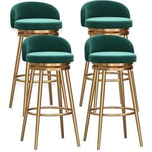 Set van 4 moderne fluwelen barkrukken met gestoffeerde rugleuning en voetsteun Hoogte barkrukken 360° draaibare barstoelen Armloze keukenbarkrukken, for bar woonkamer slaapkamer café pub thuisset (Co