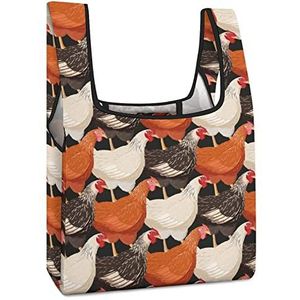 Kleurrijke Kippen Herbruikbare Boodschappentas Met Handvat Opvouwbare Boodschappen Tote Bag Grote Capaciteit Lichtgewicht Handtas Voor Mannen Vrouwen