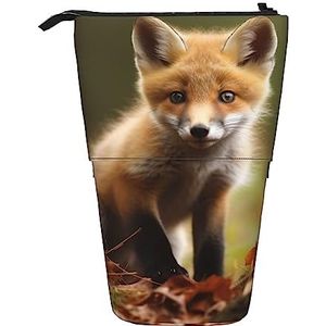 Leuke Baby Fox Etui Telescopische Make-up Tas Pop Up Office Organizer Box Staande Pen Houder Cosmetica Tas met Ritssluiting, Zwart, Eén maat, Munten Pouch