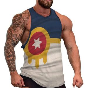 Vlag van Tulsa Tanktop voor heren, grafische mouwloze bodybuilding-T-shirts, casual strand-T-shirt, grappige sportschool-spieren