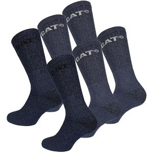CAT Caterpillar 6 paar outdoorsokken voor heren van zacht katoen met vochtcontrole, versterkte teen en hiel, blauw, 43-46 EU