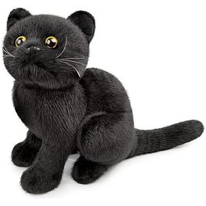 PuffPurrs Zwarte kat pluche simulatie zwarte kat knuffeldier, schattige 30 cm pluche kat, zacht kattenspeelgoed voor kinderen