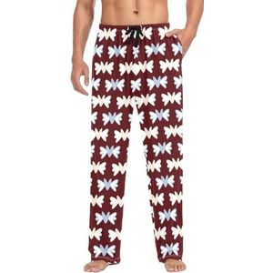 LI ZHI XIN Herenpyjamabroek, lange pyjamabroek, lente, herfst, dunne losse stijl, elastische tailleband met zak, S-XXL, hart-engelpatroon, Meerkleurig, S