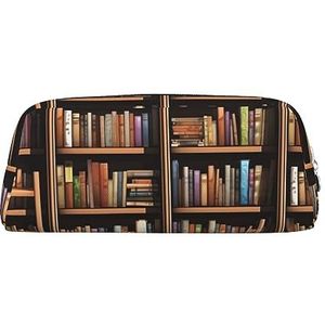 Kururi Bibliotheek Boekenplank Print Etui Draagbare Reizen Make-up Tas Pen Pouch Organizer Doos Voor Kantoorbenodigdheden Reizen, Zilver, Eén maat