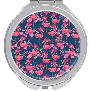 Leuke Roze Flamingo Patroon Compacte Kleine Reizen Make-up Spiegel Draagbare Dubbelzijdige Pocket Spiegels Voor Handtas Purse