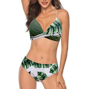 Kanpola halterbikini set dames push-up punten badpak tweedelig sexy gevoerd badmode crossover bikinitop + bikinibroek, groen, 36