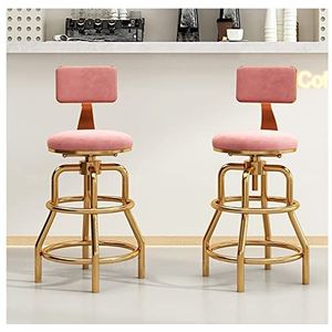 Luxe keuken verstelbare barkrukken, set van 2 barkrukken op tegenhoogte met rugleuning en voetsteun eetkamerstoelen 360° draaibare barstoel voor thuiscafé, roze