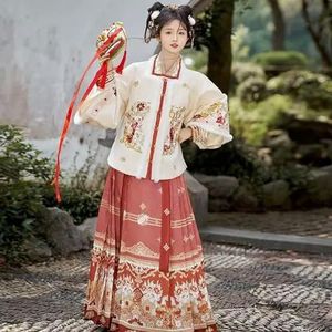 INSTR Warme Hanfu Jurk Vrouwen Chinese Traditionele Borduurwerk Hanfu Rood Geel Wit Sets Vrouwelijke Kerst Nieuwjaar Kostuum