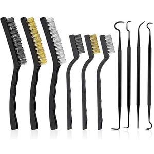 Borstelset, 6 stuks, kleine messing, metalen, stalen, roestvrij staal, nylon, koperen draadborstel met 4 tweekoppige haken voor reiniging
