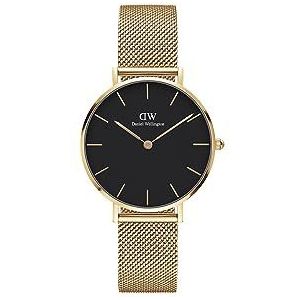 Daniel Wellington Dames analoog Japans Quartz Horloge Evergold, Goud/Zwart, 32mm, Petite Evergold