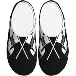 EdWal Zwart Wit Formule Geruite Vlaggen Patroon Print Winter Warme Slippers Indoor Anti-slip Pluche Slippers Ontspannen Thuis voor Vrouwen Mannen, Zwart, 37.5 EU