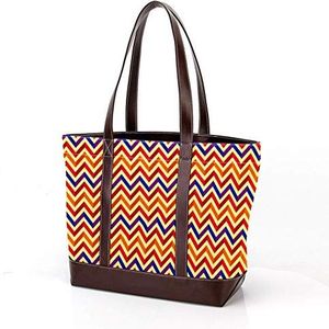 Laptop Tote tas met Chevron Geometrisch Patroon Geel Achtergrond Print, Draagtassen Casual Canvas Business Werk Draagtas Aktetas voor Computer School Office