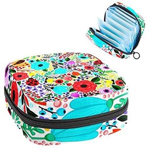 Bloemen Bloem,Periode Pouch Draagbaar,Tampon Opbergtas,Tampon Houder voor Portemonnee Vrouwelijke Product Organizer, Meerkleurig, 4.7x6.6x6.6 in/12x17x17 cm