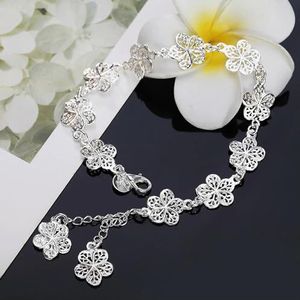 925 Sterling Zilveren Bloemen Ketting Armbanden Voor Vrouwen Retro Fashion Bruiloft Partij Kerstcadeau Fijne Sieraden Cute-20cm 8inches