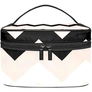 zwart en wit golvende lijn make-up organizer tas, reizen make-up tas organizer case draagbare cosmetische tas voor vrouwen en meisjes toiletartikelen, Meerkleurig, 22.5x15x13.8cm/8.9x5.9x5.4in