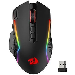 Redragon M810 Pro 10.000 dpi draadloze gamingmuis met snelschietknop, 8 macrotoetsen, 45 uur continu vermogen en RGB-achtergrondverlichting voor pc/Mac/laptop