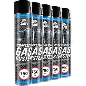 5 x AAB Compressed Gas Duster 750ml - Compressed Air Can for Cleaning Computer, Keyboard, and Other Office Equipment, Keyboard Cleaner, Air Blower, Spray, Compressed Air Prime, PC Duster