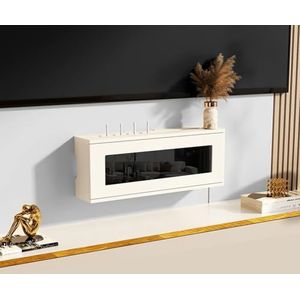 XCLOOZGL Houten Wifi-Router Opbergdoos Verbergkast Plank Decoratieve Routerverstopper Kast Voor Kabelmodem Internetuitlaat Afdekking Opbergkast Wandgemonteerd Massief Hout,Beigeb,40X11X21cm