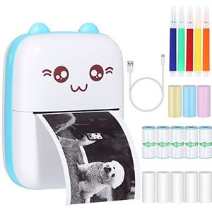 Jospl Mini-printer, zakprinter, thermo-fotoprinter, foto-etiketten, memo, kwitantiepapierprinter, fotoprinter met 15 rollen printerpapier, voor smartphone, compatibel met Android, iOS, systeem voor dagboek, reizen