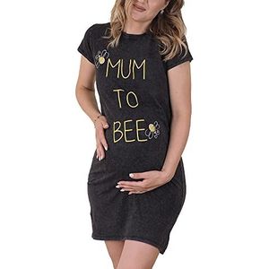 Dames moederschap jurk T-shirt 100% katoen grappige print casual korte mouw, Mum Naar Bee, 38