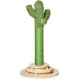 PawHut katten krabpaal cactus kattenboom grenenhout sisaltouw krabpaal met houten ballen speelgoed voor katten 60 cm hoog groen + naturel