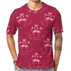 Valentines Leuke Flamingo Heren Korte Mouw Grafisch T-shirt Ronde hals Print Casual Tee Tops 3XL
