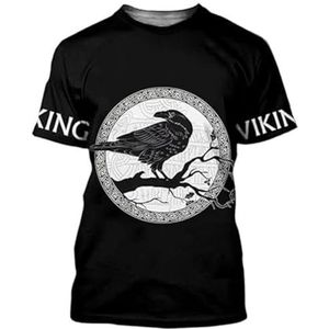 Keltische Kraai T-shirt Voor Heren, Scandinavische Nieuwigheid Odin Fenrir Tattoo Couple Street Korte Mouwen, Zomerstrand Sneldrogend Ademend Mesh Viking Sporttop (Color : Crow D, Size : XS)