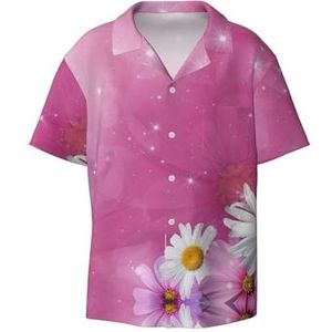 TyEdee Overhemd met korte mouwen voor heren, met madeliefjesprint, casual overhemd met knoopsluiting, zakelijk overhemd, Zwart, 4XL