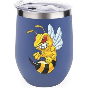 Cartoon Angry Bee Mascotte Herbruikbare Koffiekopjes Rvs Geïsoleerde Reizen Mok Dubbelwandige Wijn Tumbler Blue-stijl