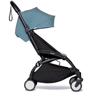 BABYZEN YOYO2 6+ kinderwagen (zwart frame + Aqua-kleurpakket) - Inclusief harnas, rugleuning, kapbogen, schouderriem, zitkussen en bijpassende afdekking