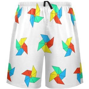 LI ZHI XIN Herenpyjamabroek, korte pyjamabroek, zomer casual shorts, elastische tailleband met trekkoord, rechte losse pasvorm met 2 zakken, S-XXL kleurrijk windmolenpatroon, Meerkleurig, S