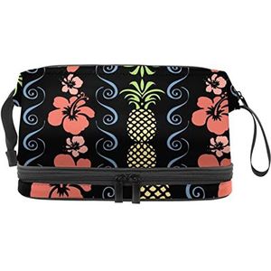 Grote capaciteit reizen cosmetische tas,Make-up tas,Waterdichte make-up tas Organizer, Tropische zwarte ananas, Meerkleurig, 27x15x14 cm/10.6x5.9x5.5 in