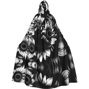 FRGMNT zwart en wit zonnebloemen print Mannen Hooded Mantel, Volwassen Cosplay Mantel Kostuum, Cape Halloween Dress Up, Hooded Uniform