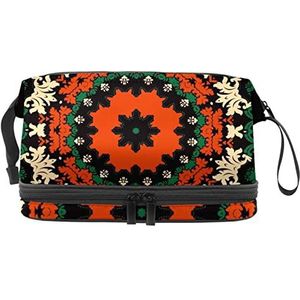 Grote capaciteit reizen cosmetische tas,Make-up tas,Waterdichte make-up tas Organizer, Ornament achtergrond, Meerkleurig, 27x15x14 cm/10.6x5.9x5.5 in