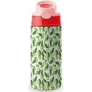 Green Leaf 350 ml waterfles met rietje koffiebeker waterbeker roestvrij staal reismok voor vrouwen mannen roze stijl