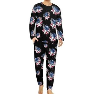 Hertenjacht VS Amerikaanse vlag comfortabele heren pyjama set ronde hals lange mouwen loungewear met zakken M