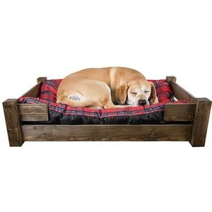 Kistenkolli Altes Land Hondenmand Winston XL van hout met kussen, 100 x 60 x 25 cm, hondenmand, hondenkussen, slaapplaats, vintage, rozenrood