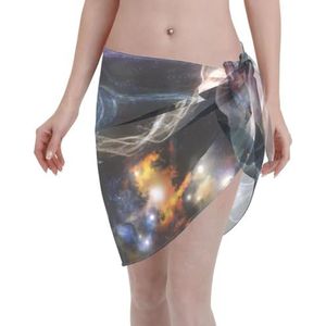 Sterrenhemel print elegante strandwrap, bikini cover-up, badmode jurk, voor vrouwen, perfect voor zwembad en resort zwart, Zwart, one size